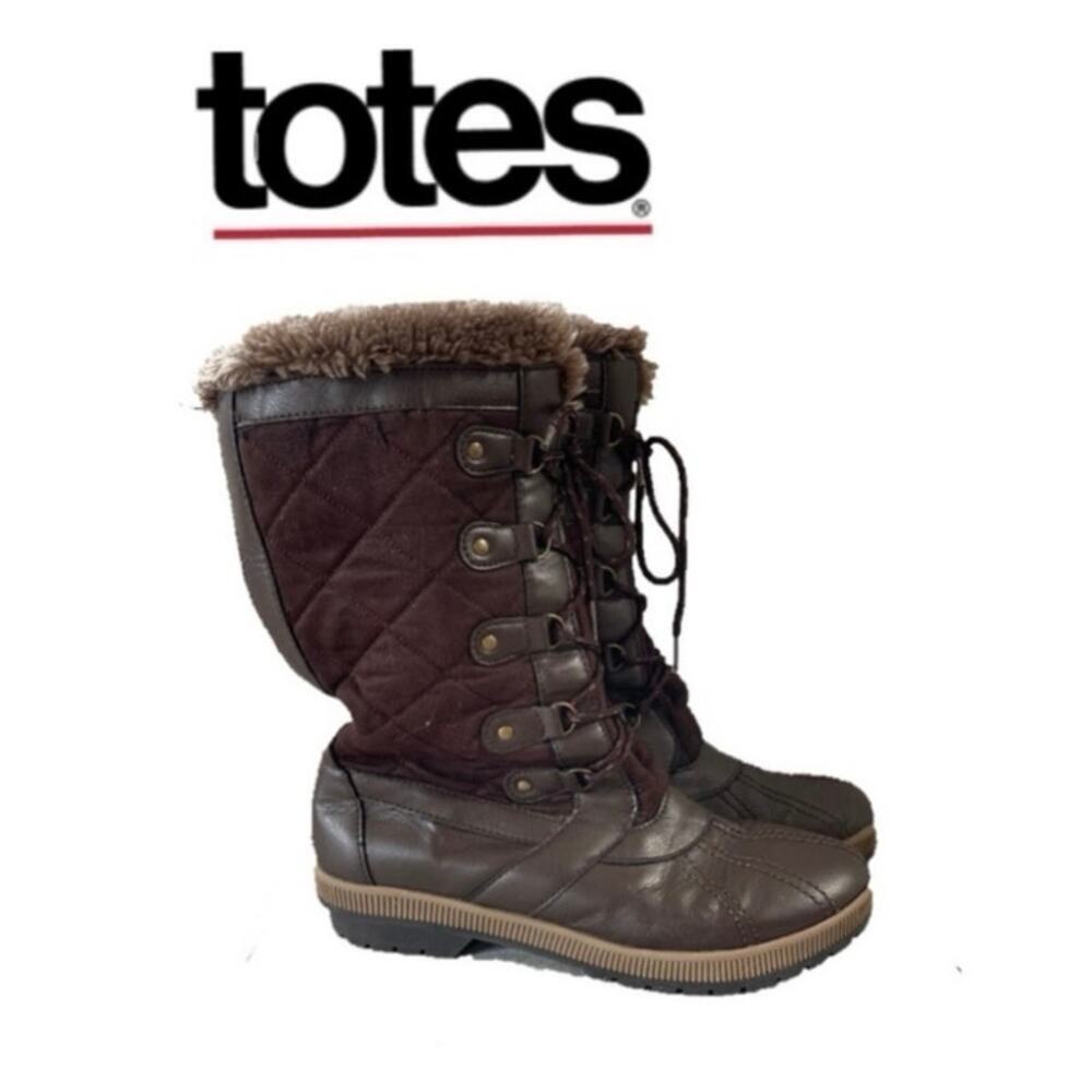 TOTES Brown Cozy Winter Boots Sz. 11 - Picture 2 of 7